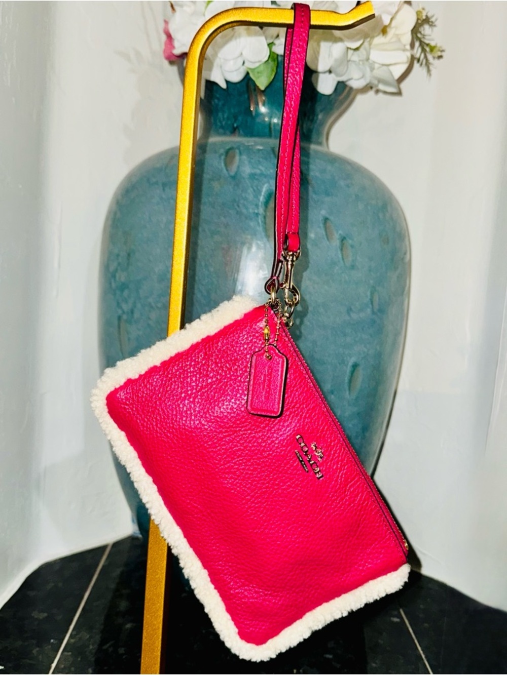 Coach Shearling Pebble Leather
Wristlet Hot Pink F64709 - like new